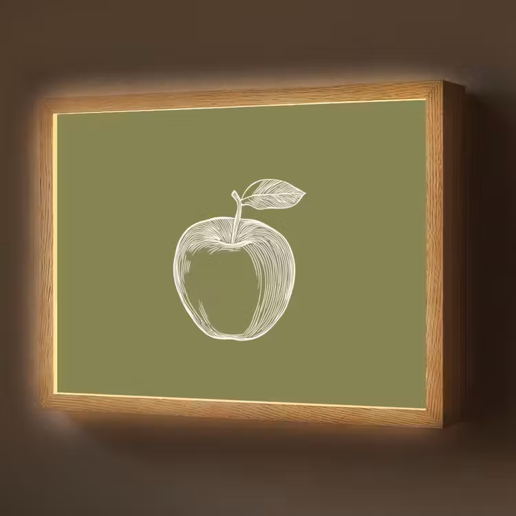 Lightbox - Wandlamp - Lijntekening - Appel - Olijfgroen - Blaadje — 1