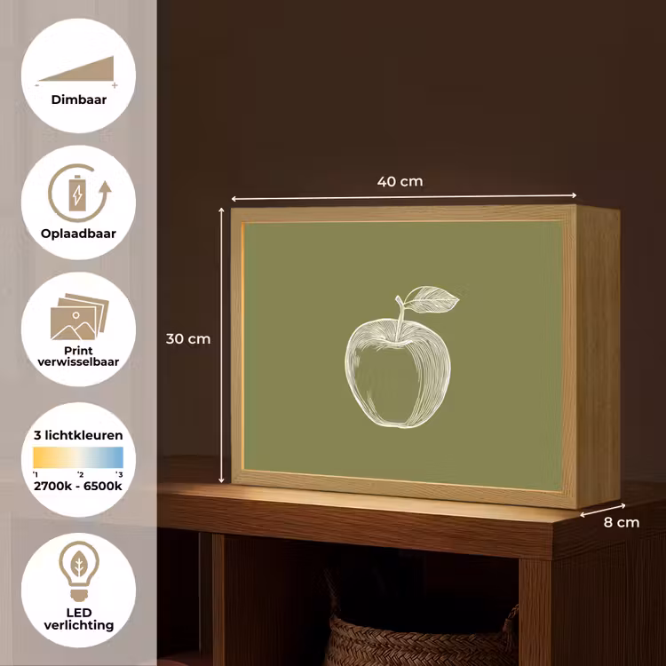 Lightbox - Wandlamp - Lijntekening - Appel - Olijfgroen - Blaadje — 10