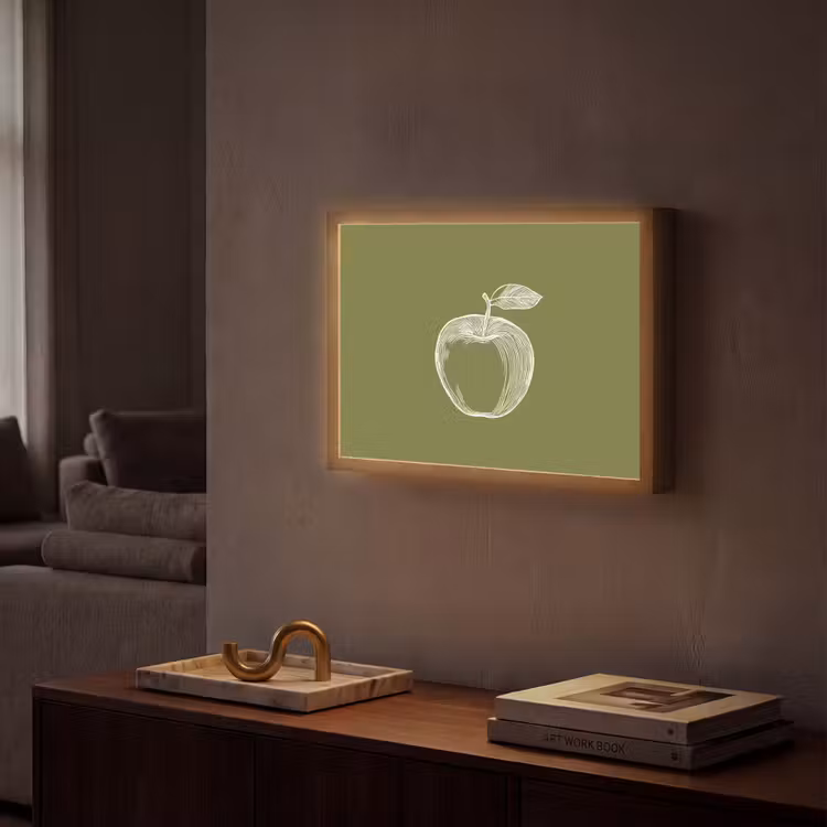 Lightbox - Wandlamp - Lijntekening - Appel - Olijfgroen - Blaadje — 2
