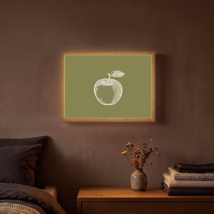 Lightbox - Wandlamp - Lijntekening - Appel - Olijfgroen - Blaadje — 3