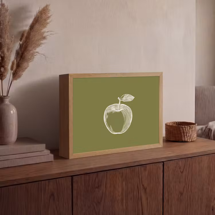 Lightbox - Wandlamp - Lijntekening - Appel - Olijfgroen - Blaadje — 4