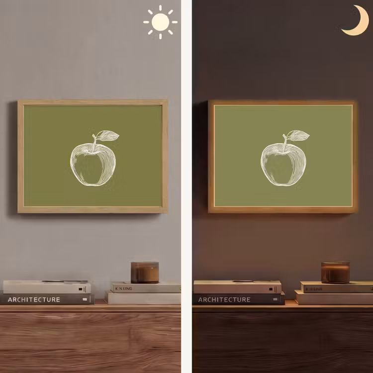 Lightbox - Wandlamp - Lijntekening - Appel - Olijfgroen - Blaadje — 6