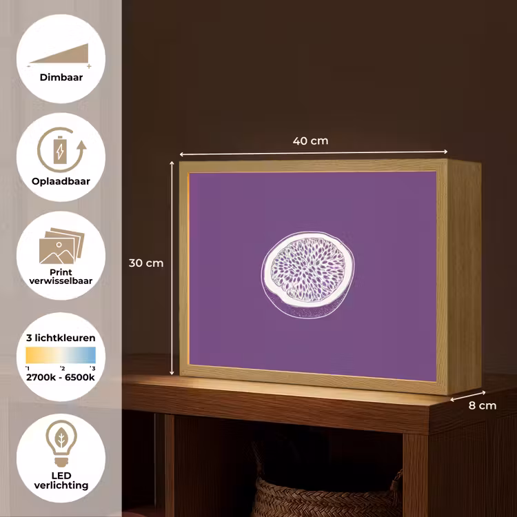 Lightbox - Wandlamp - Passievrucht - Zaadjes - Paars - Minimalistisch — 10