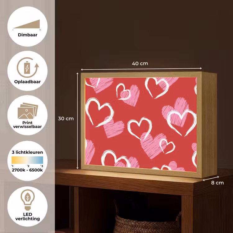 Lightbox - Wandlamp - Patroon - Hartjes - Roze - Valentijn — 10