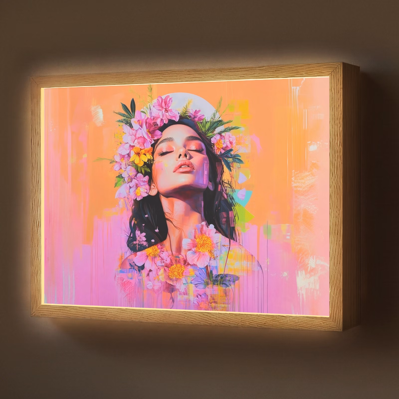 Lightbox - Wandlamp - Portret - Bloemenkroon - Vrouw — 1