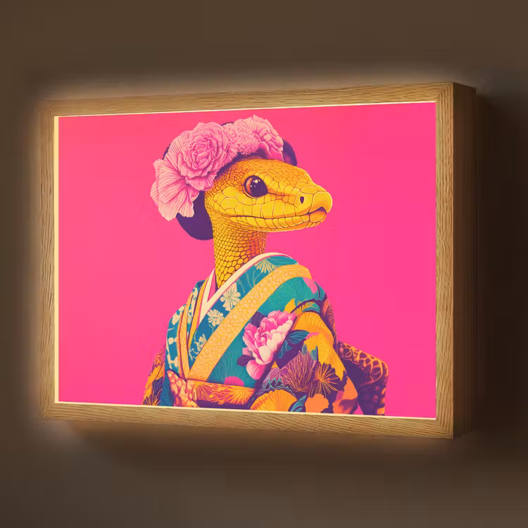 Lightbox - Wandlamp - Hagedis - Bloemen - Roze - Kimono — 1