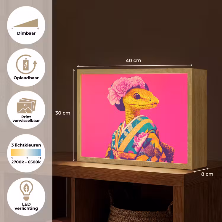 Lightbox - Wandlamp - Hagedis - Bloemen - Roze - Kimono — 10