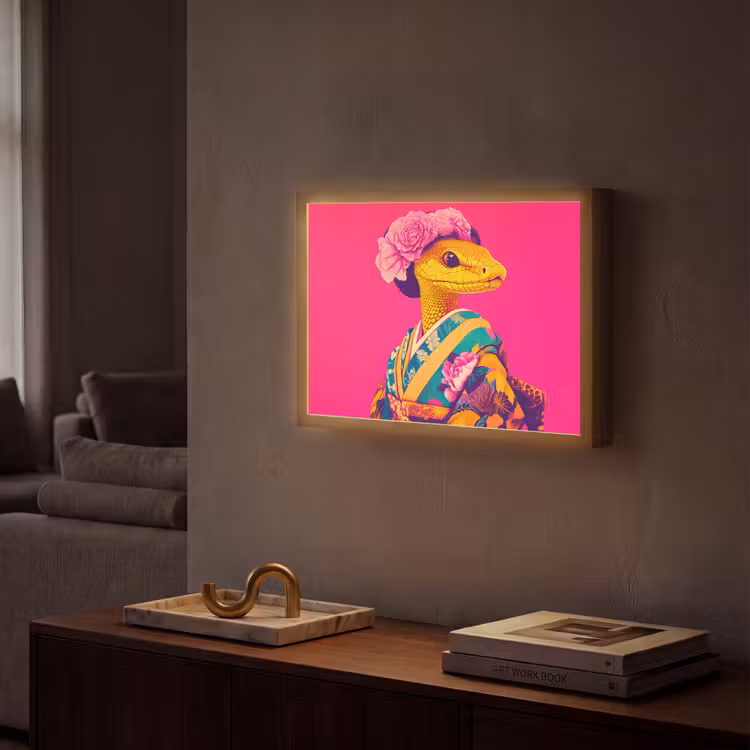 Lightbox - Wandlamp - Hagedis - Bloemen - Roze - Kimono — 2