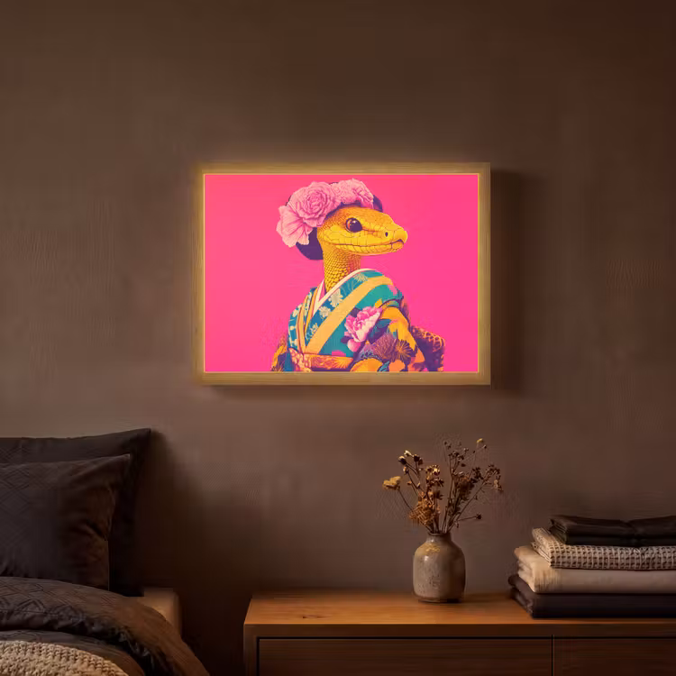 Lightbox - Wandlamp - Hagedis - Bloemen - Roze - Kimono — 3