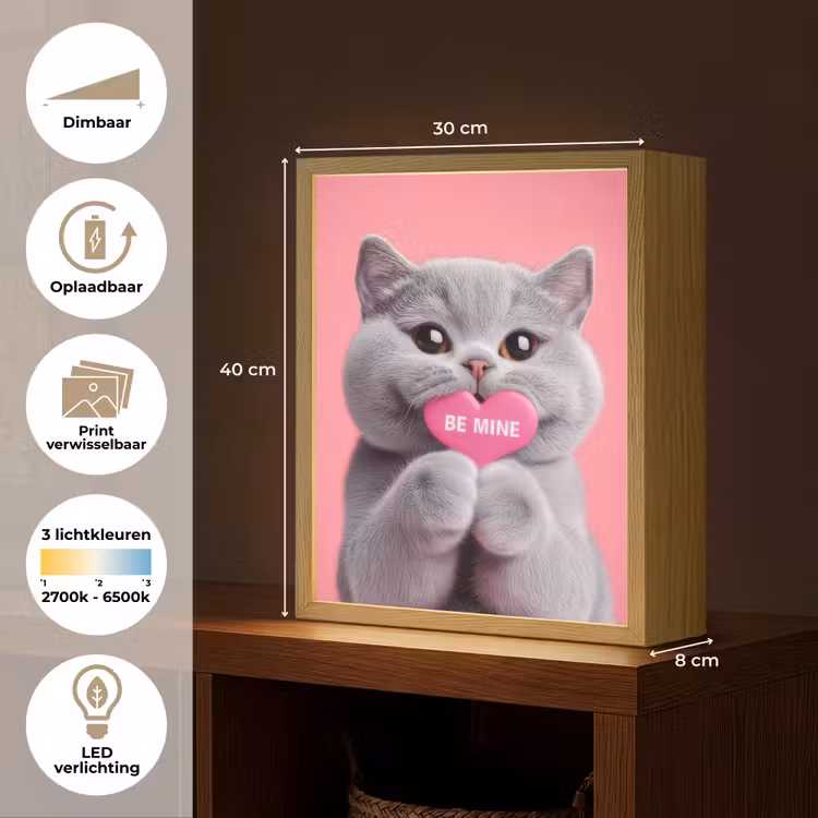 Lightbox - Wandlamp - Kat - Valentijn - Roze - Liefde — 9