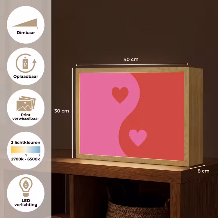 Lightbox - Wandlamp - Minimalistisch - Rood - Roze - Hartjes — 10