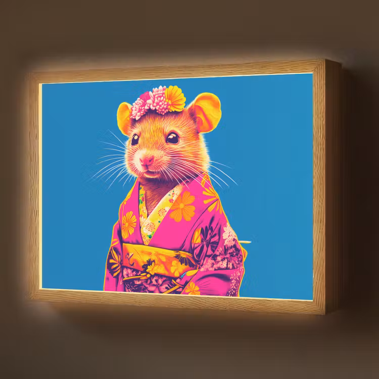 Lightbox - Wandlamp - Muis - Kimono - Bloemen - Blauw — 1