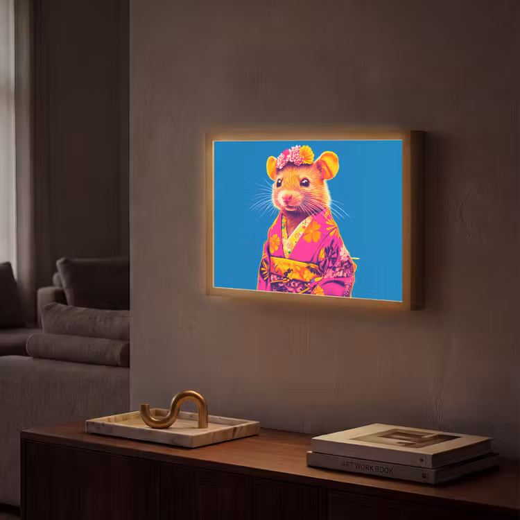 Lightbox - Wandlamp - Muis - Kimono - Bloemen - Blauw — 2