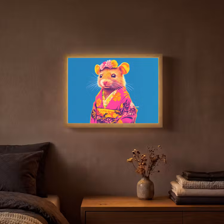 Lightbox - Wandlamp - Muis - Kimono - Bloemen - Blauw — 3