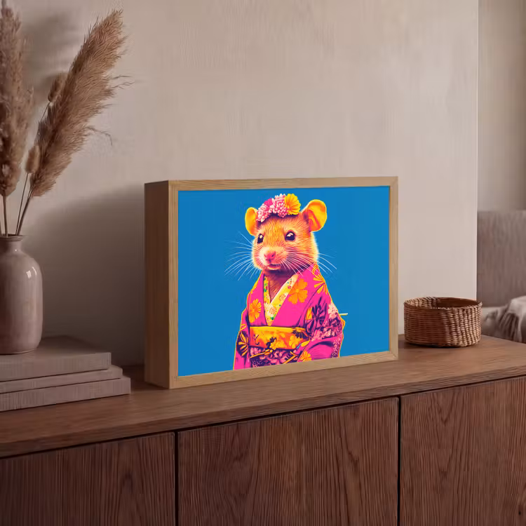 Lightbox - Wandlamp - Muis - Kimono - Bloemen - Blauw — 4