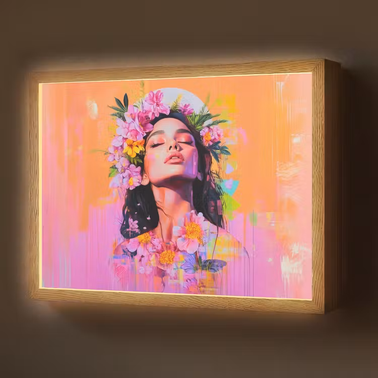 Lightbox - Wandlamp - Portret - Bloemenkroon - Vrouw — 1
