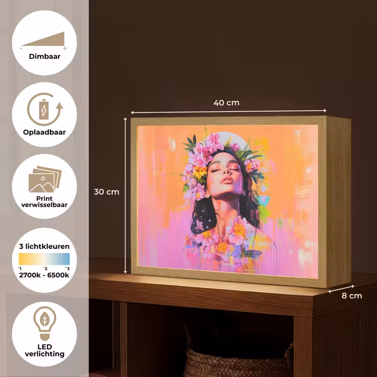 Lightbox - Wandlamp - Portret - Bloemenkroon - Vrouw — 10