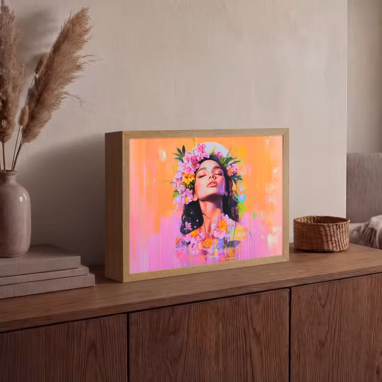 Lightbox - Wandlamp - Portret - Bloemenkroon - Vrouw — 4