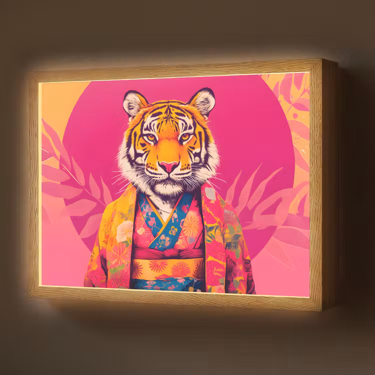 Lightbox - Wandlamp - Tijger - Kimono - Planten - Roze — 1