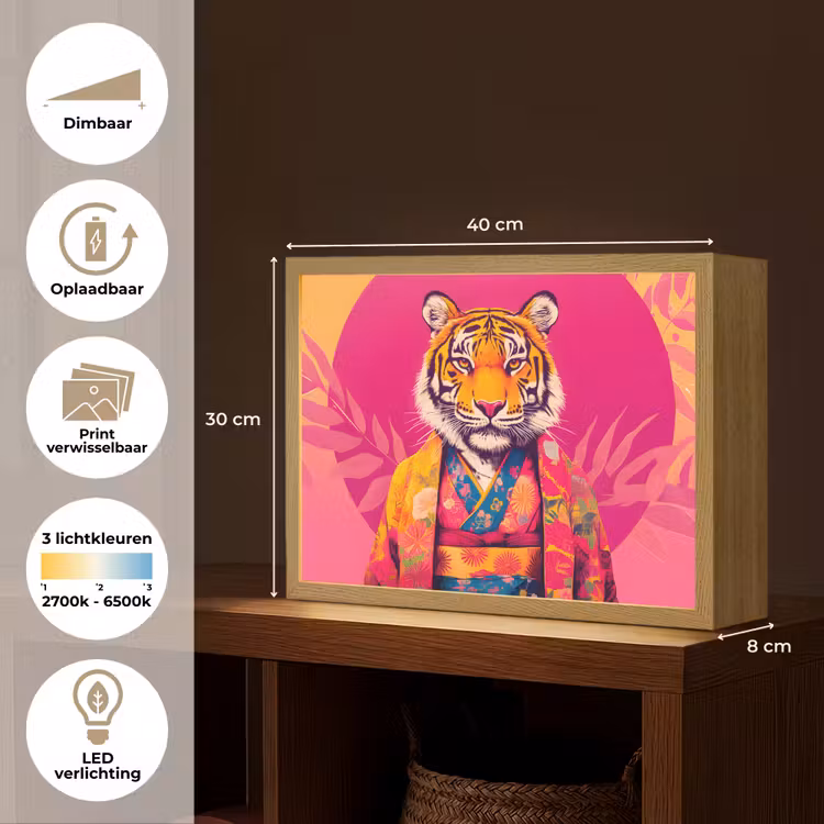 Lightbox - Wandlamp - Tijger - Kimono - Planten - Roze — 10