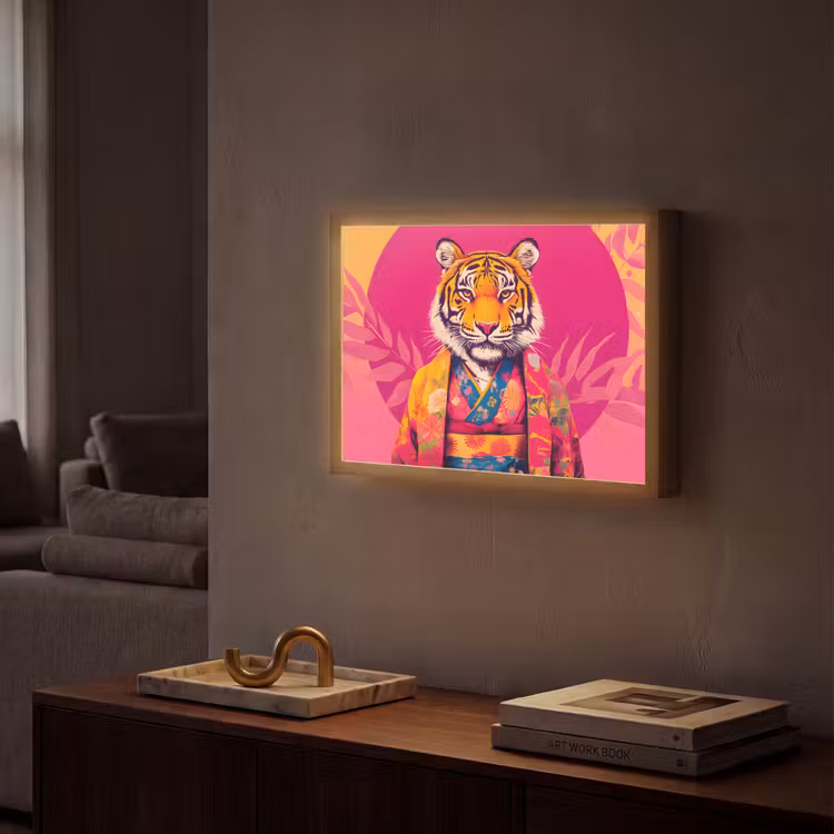 Lightbox - Wandlamp - Tijger - Kimono - Planten - Roze — 2