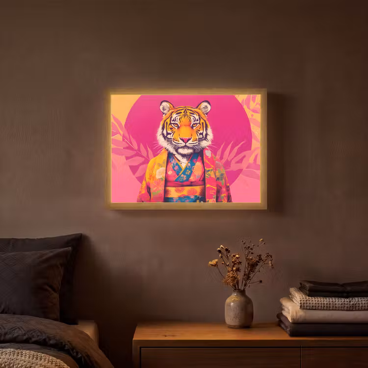 Lightbox - Wandlamp - Tijger - Kimono - Planten - Roze — 3