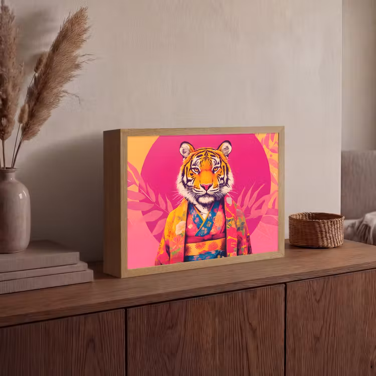 Lightbox - Wandlamp - Tijger - Kimono - Planten - Roze — 4