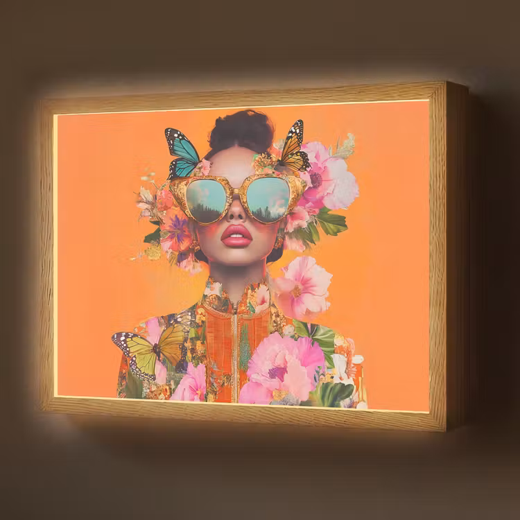 Lightbox - Wandlamp - Vlinders - Vrouw - Zonnebril - Kleurrijk — 1