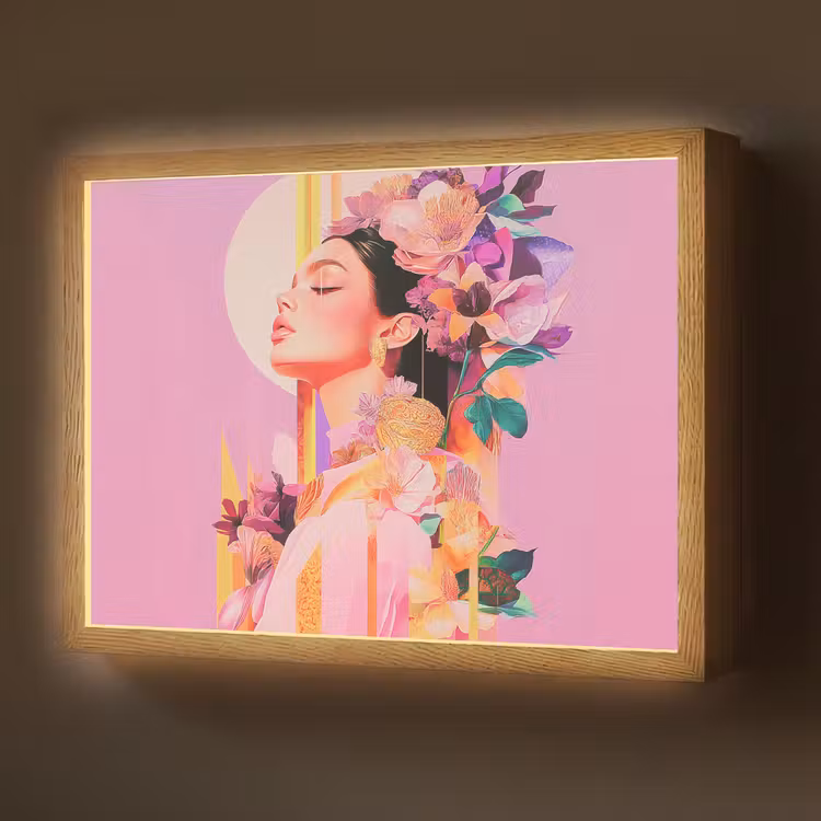 Lightbox - Wandlamp - Vrouw - Bloemen - Paars - Abstract — 1