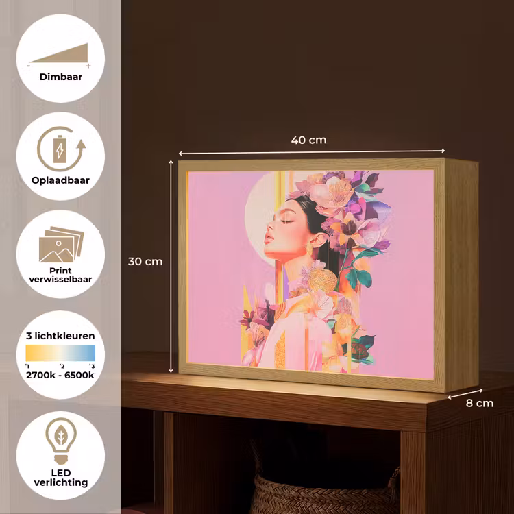 Lightbox - Wandlamp - Vrouw - Bloemen - Paars - Abstract — 10