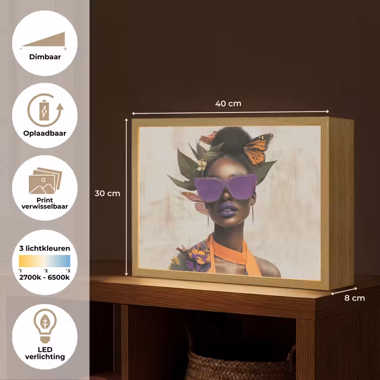 Lightbox - Wandlamp - Vrouw - Zonnebril - Vlinder - Bloemen — 10