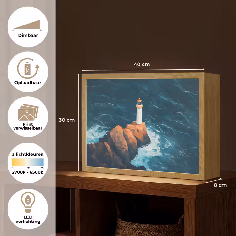 Lightbox - Wandlamp - Vuurtoren - Rots - Zee - Golven — 10