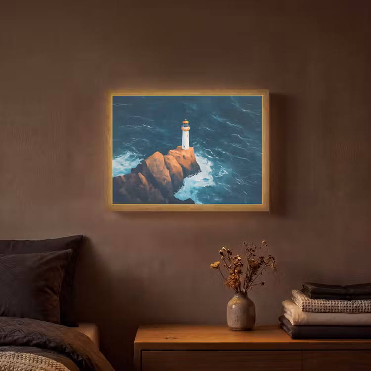 Lightbox - Wandlamp - Vuurtoren - Rots - Zee - Golven — 3