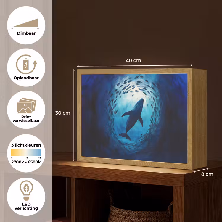Lightbox - Wandlamp - Walvis - Vissen - Donkerblauw — 10