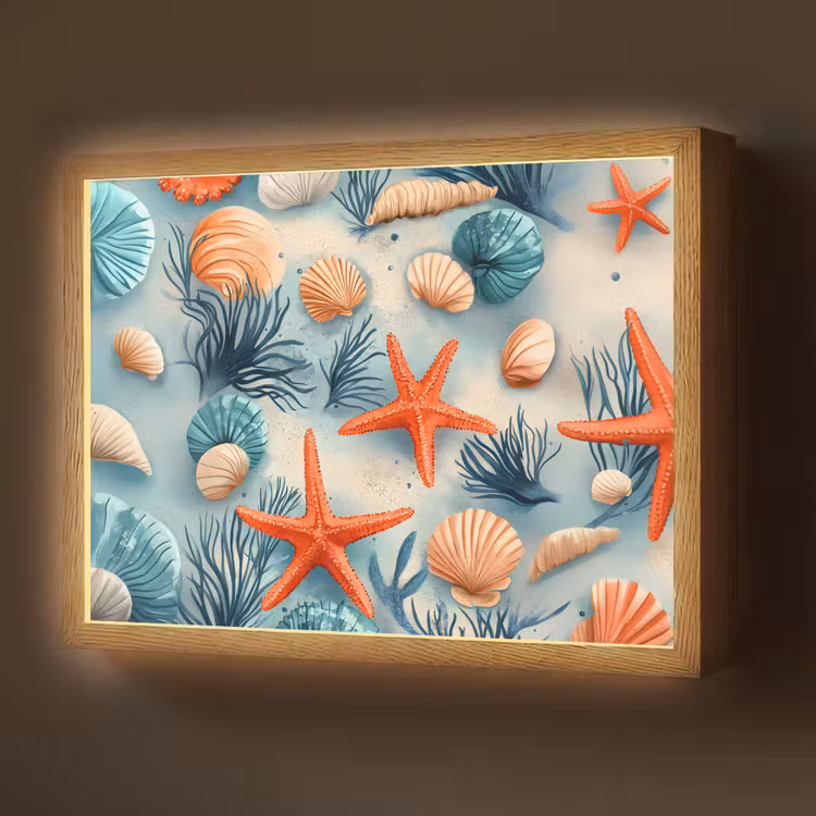 Lightbox - Wandlamp - Zeesterren - Schelpen - Illustratie - Zand — 1