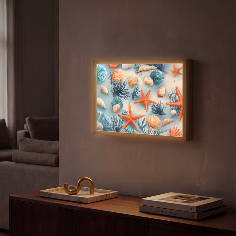 Lightbox - Wandlamp - Zeesterren - Schelpen - Illustratie - Zand — 2