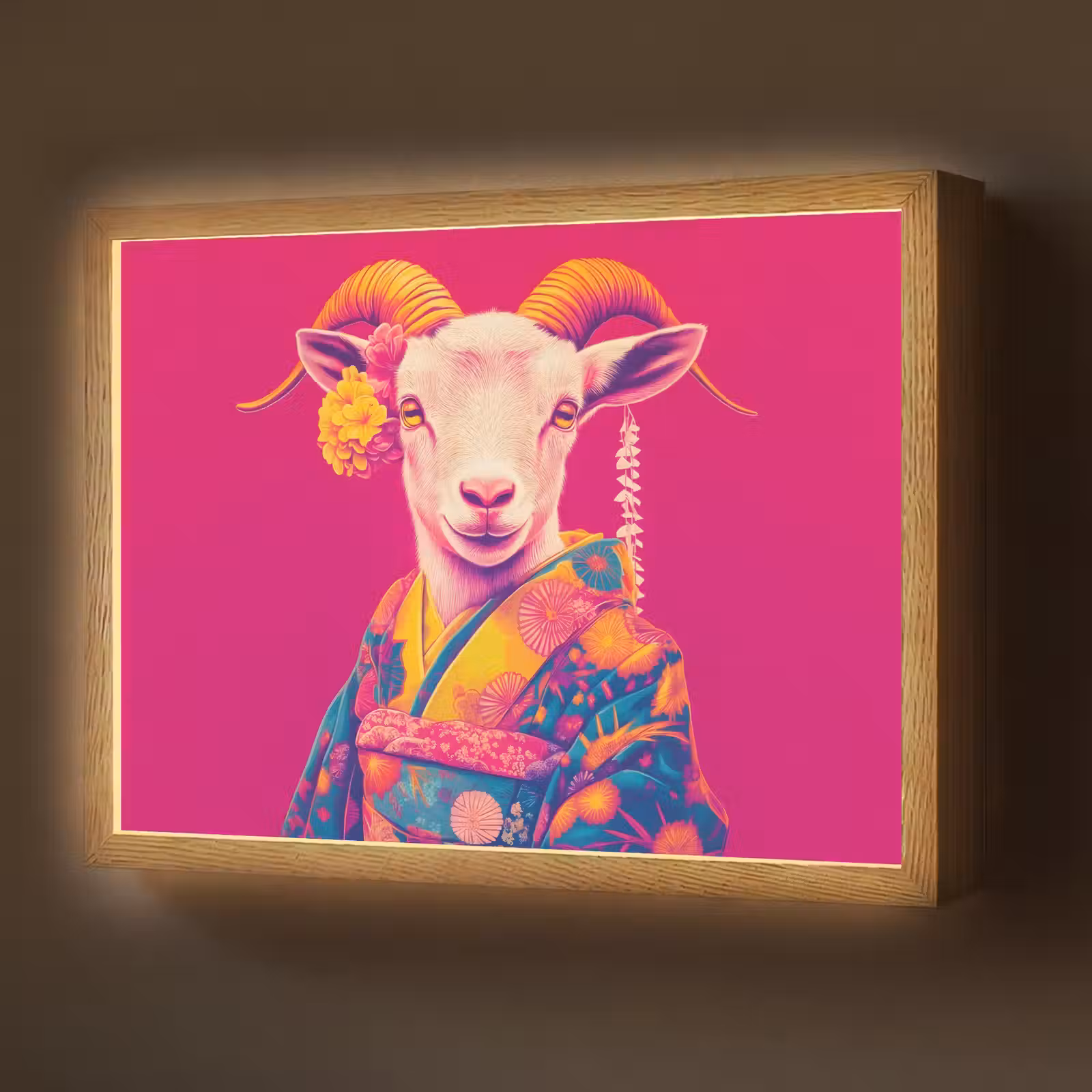 Lightbox - Wandlamp - Geit - Hoorns - Kimono - Kleurrijk — 1