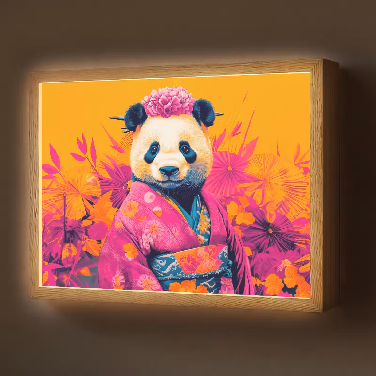 Lightbox - Wandlamp - Kimono - Roze - Panda - Bloemenkroon — 1