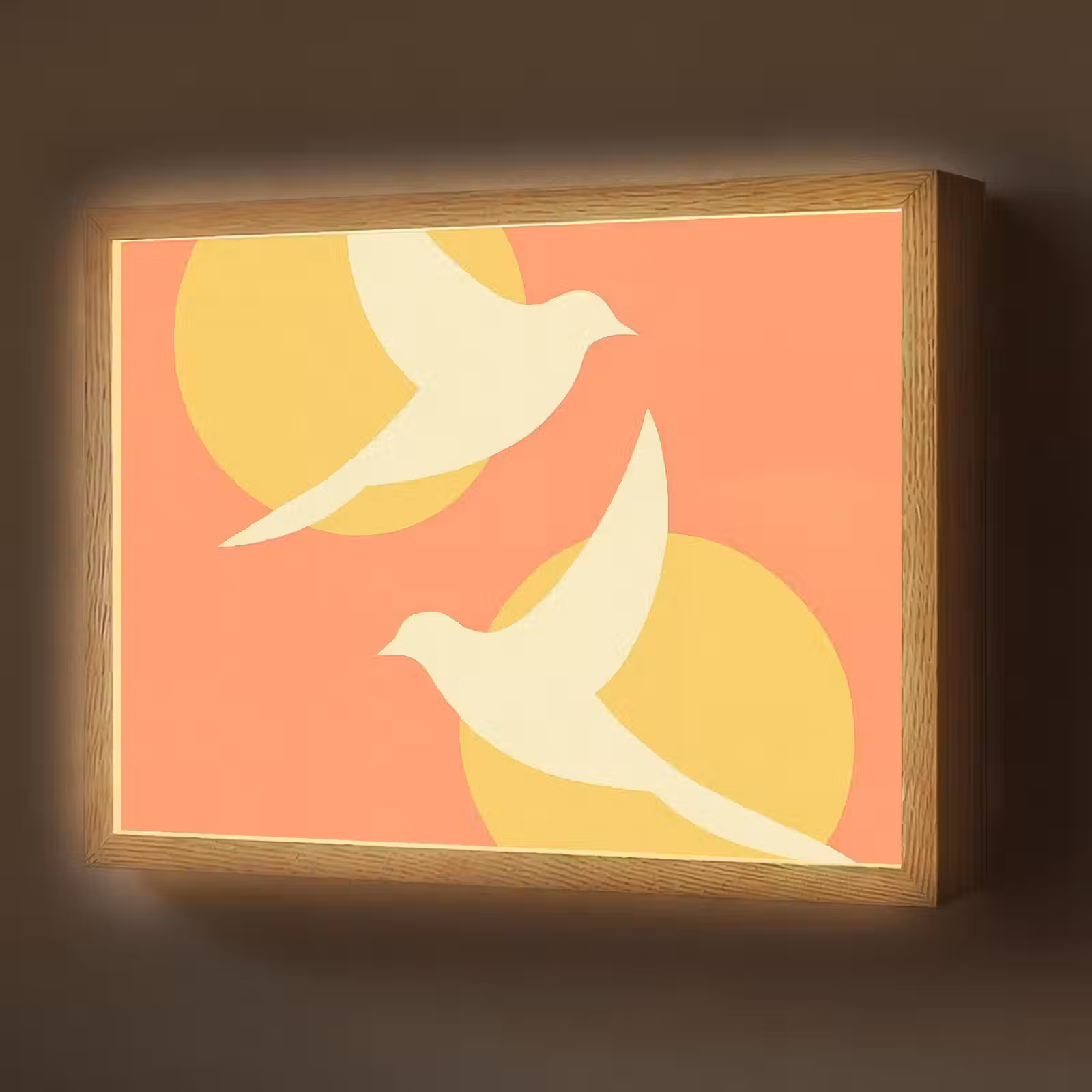 Lightbox - Wandlamp - Vogels - Cirkels - Geel — 1