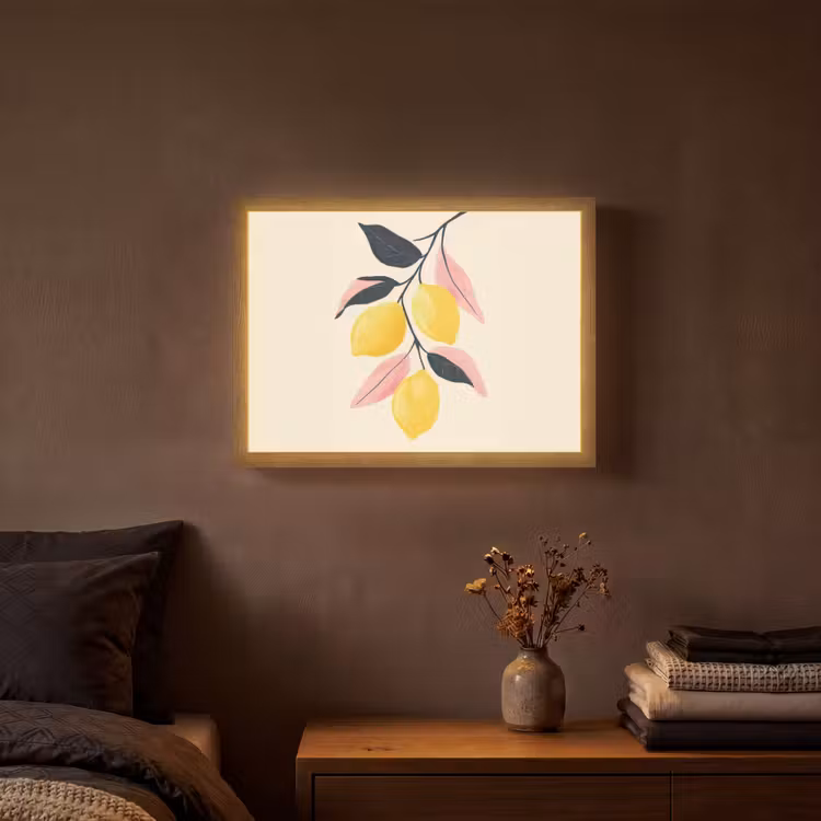Lightbox - Wandlamp - Citroenen - Felgeel - Tak - Bladeren — 3