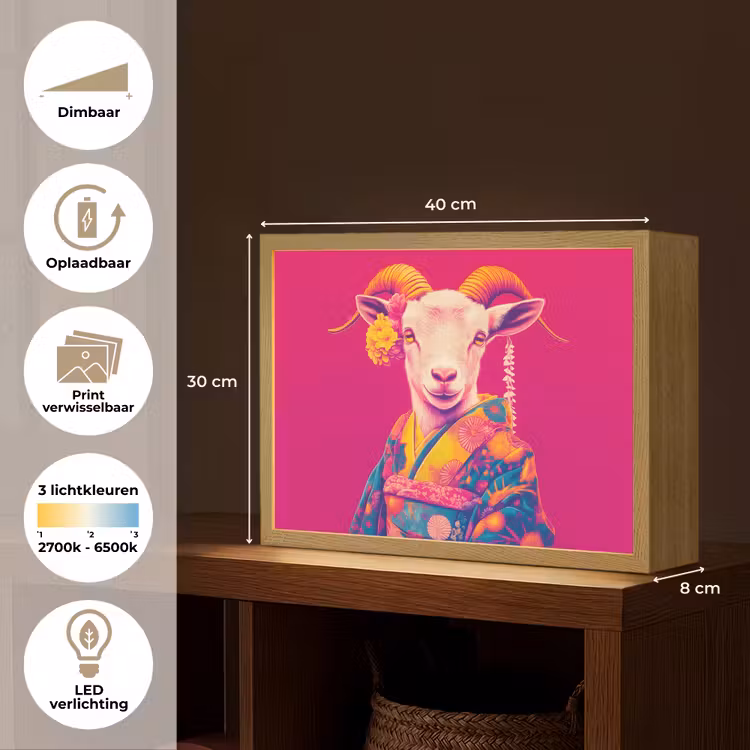 Lightbox - Wandlamp - Geit - Hoorns - Kimono - Kleurrijk — 10