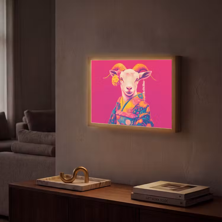 Lightbox - Wandlamp - Geit - Hoorns - Kimono - Kleurrijk — 2