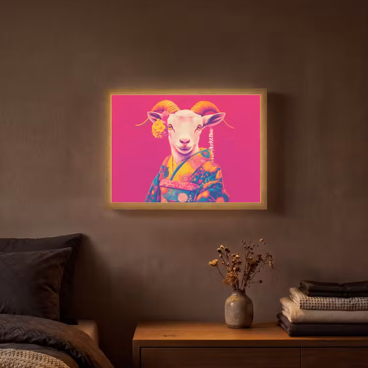 Lightbox - Wandlamp - Geit - Hoorns - Kimono - Kleurrijk — 3