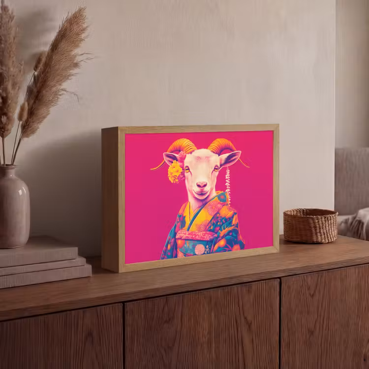 Lightbox - Wandlamp - Geit - Hoorns - Kimono - Kleurrijk — 4