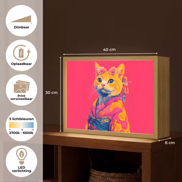 Lightbox - Wandlamp - Kat - Kimono - Bloemen - Roze — 10