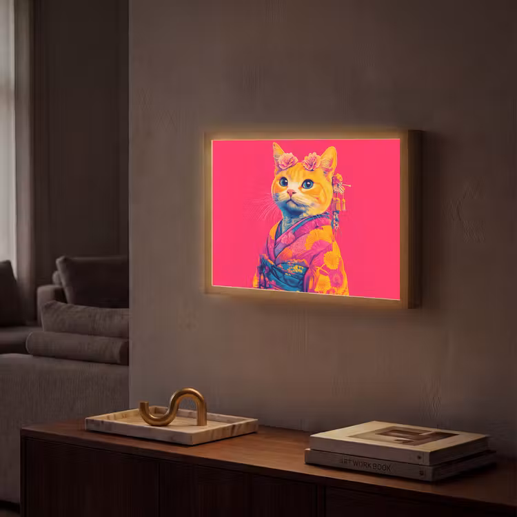 Lightbox - Wandlamp - Kat - Kimono - Bloemen - Roze — 2