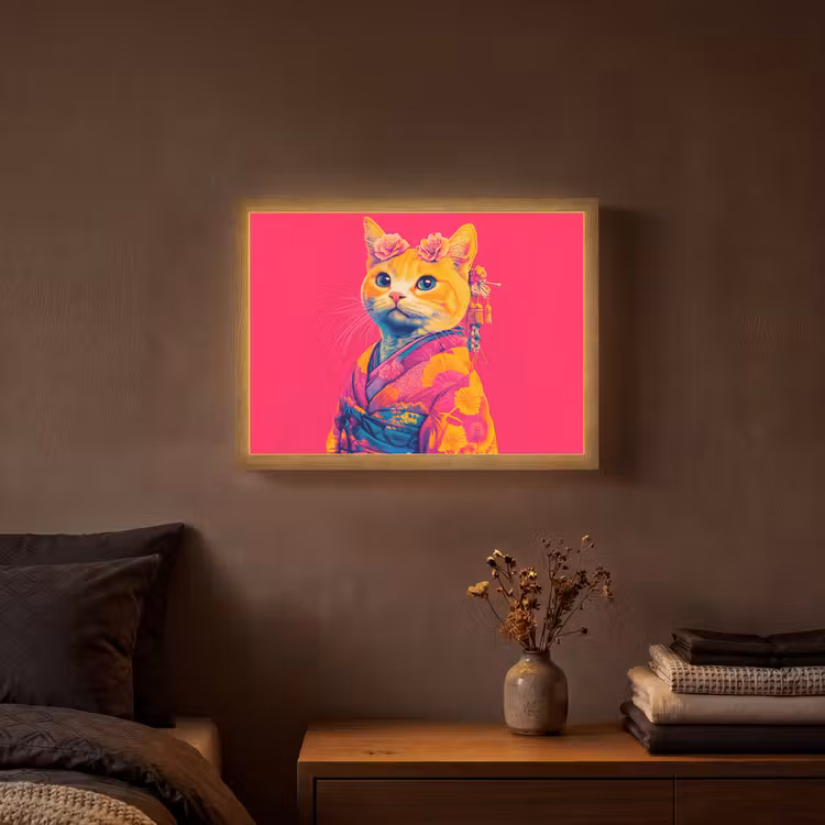 Lightbox - Wandlamp - Kat - Kimono - Bloemen - Roze — 3