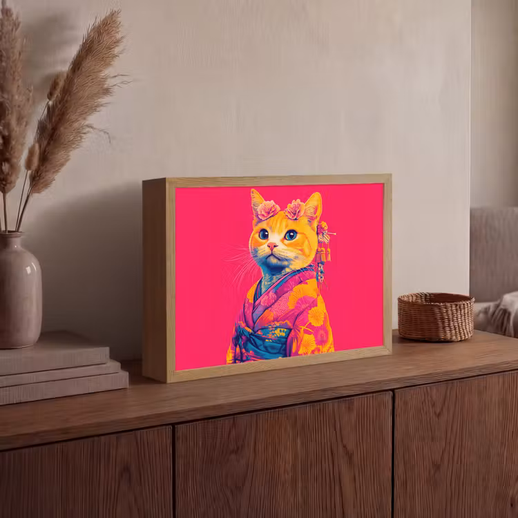 Lightbox - Wandlamp - Kat - Kimono - Bloemen - Roze — 4