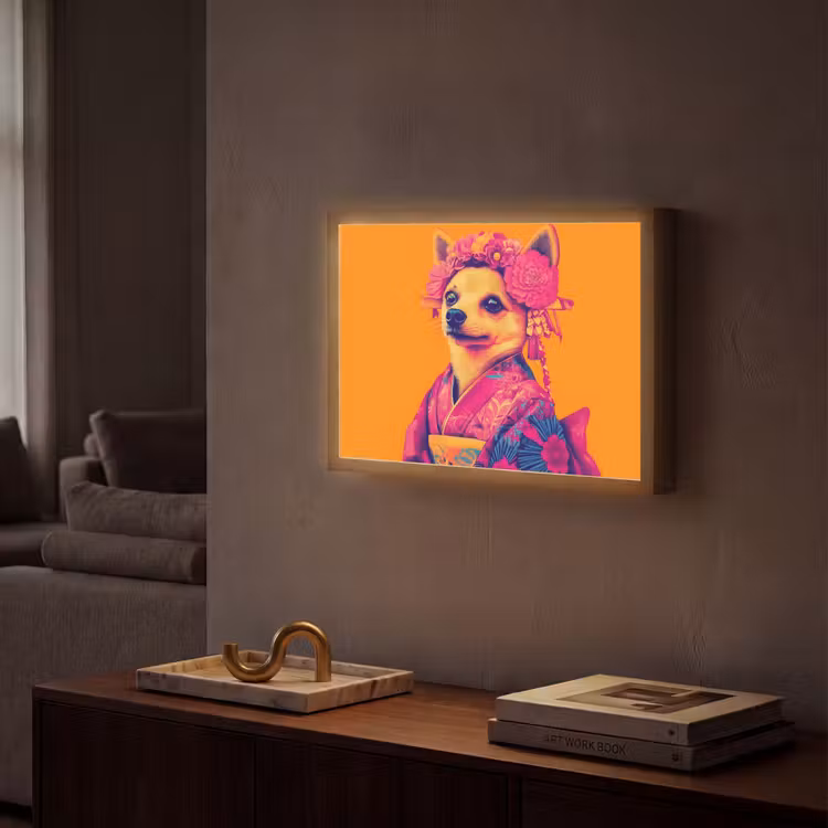 Lightbox - Wandlamp - Kimono - Hondje - Bloemenkroon - Oranje — 2