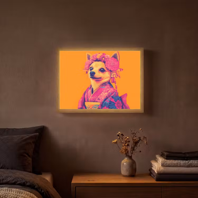 Lightbox - Wandlamp - Kimono - Hondje - Bloemenkroon - Oranje — 3